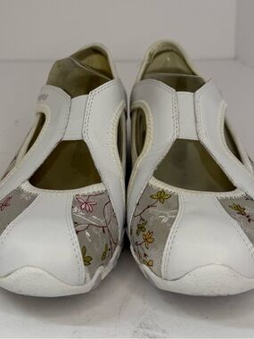 Skechers White Floral Slip-On Flats with Pink & Yellow Accents